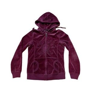 BCBG Maxazria Y2K Womens Velour Zip Up Hoodie Size Small S Rhinestones RARE